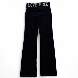 Y2K PINK Victoria’s Secret Rhinestone LOVE PINK Logo Fold Over Flare Yoga Pants